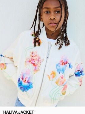 Molo White Floral Bomber Jacket with Multicolor Blooms